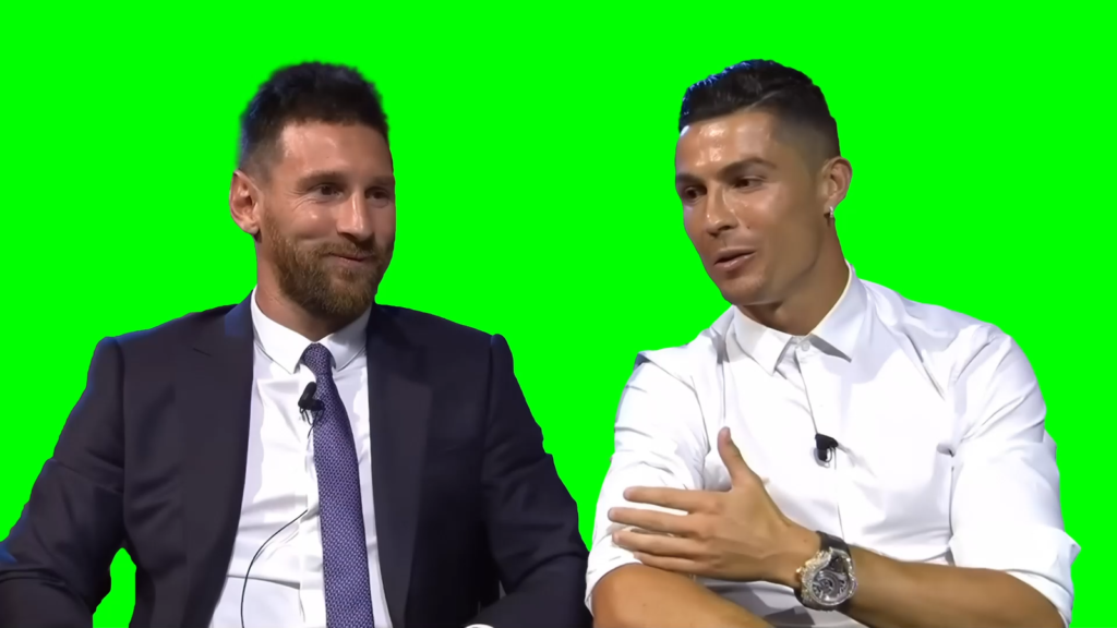 Cristiano Ronaldo with Lionel Messi free green screen meme
