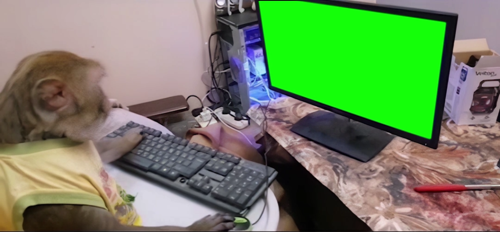 Monkey playing CS2 free green screen meme