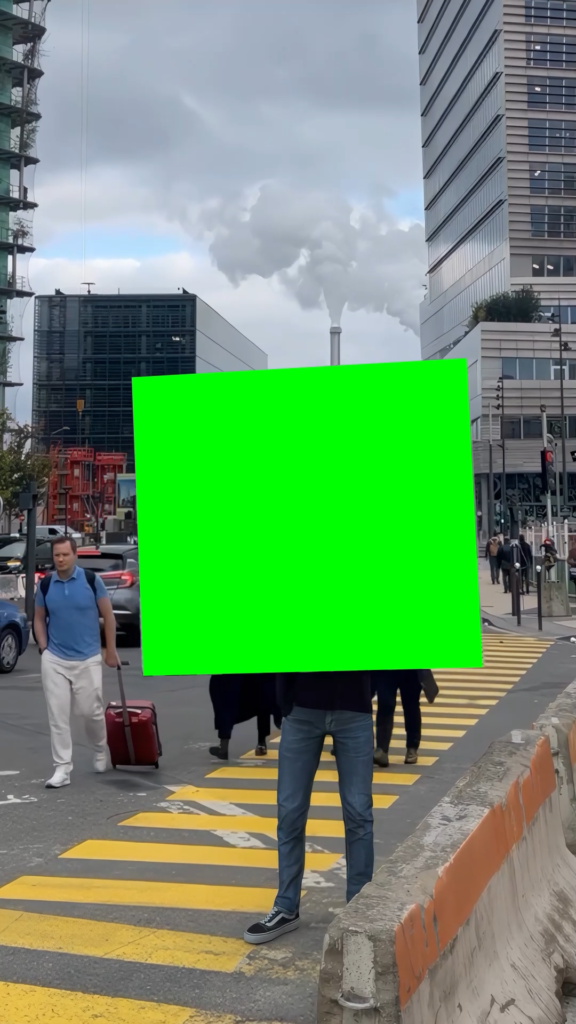 Man showing a Painting on the Street free green screen meme