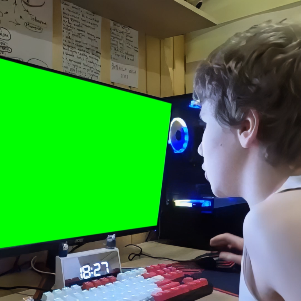Boy getting angry and blowing at Monitor free green screen meme
