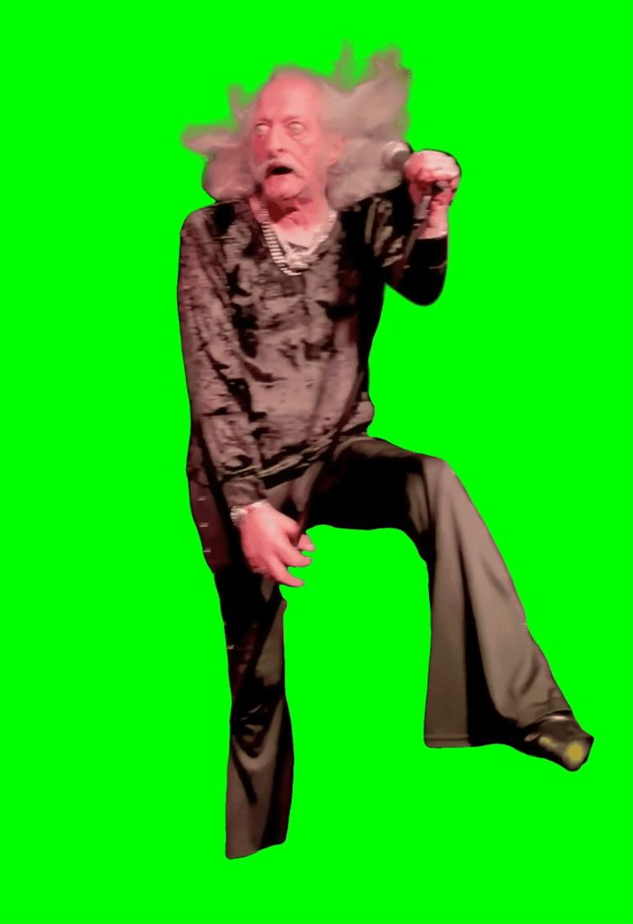 Bobby Liebling staring with his hair flying free green screen meme